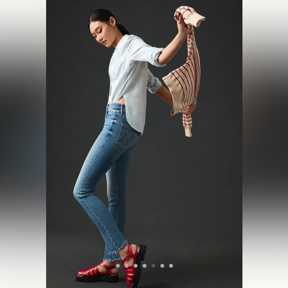 Mother The Dazzler mid-rise straight leg ankle fray Jean - Picture 2 of 16
